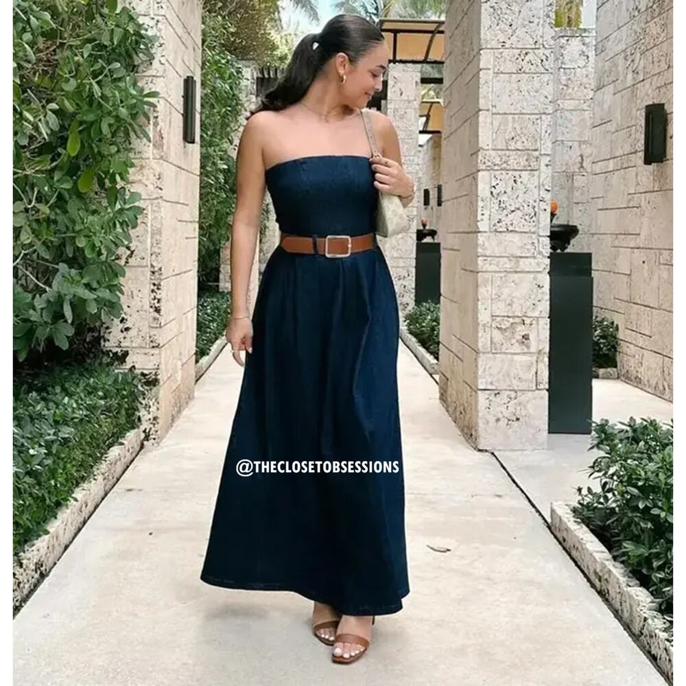 ZARA Blogger Fave Belted Strapless Dress NWT ✨ Elegant A-Line Size M - Picture 13 of 16